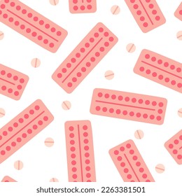 Anticonceptivos hormonales orales sin foco sobre un fondo blanco. Período menstrual, salud ginecológica femenina.