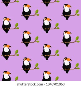 Seamless pattern horn bill bird on purple background