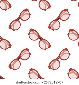 Seamless pattern with horn-rimmed glasses. Retro style print with personal accessory. Background with modern eyeglasses. Hand drawn flat design vector illustration.