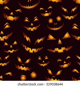 Seamless pattern with horror faces. Halloween background. Vector illustration