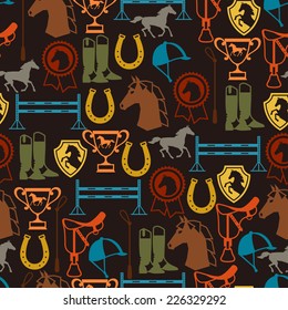 Seamless pattern with horse equipment in flat style.