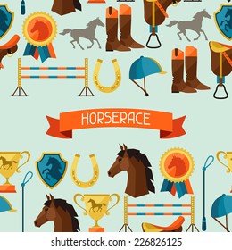Seamless pattern with horse equipment in flat style.