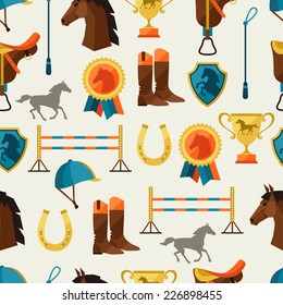 Seamless pattern with horse equipment in flat style.