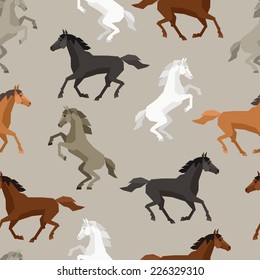 Seamless Pattern With Horse In Flat Style.