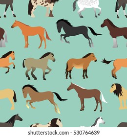 Seamless pattern with horse in flat style.