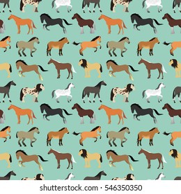 Seamless pattern with horse in flat style.