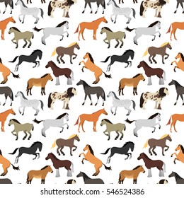 Seamless pattern with horse in flat style.