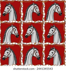 Seamless pattern with horse head and belts. Vector