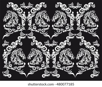 seamless pattern, horse head black and white