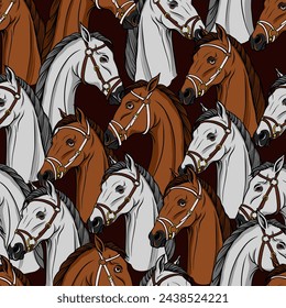 Seamless pattern with horse heads. Vector