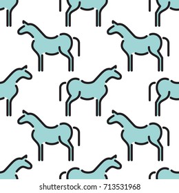Seamless pattern with horse outline, farm animal isolated on a white background. Vector kids pattern silhouette of a horse, which can be used for printing, textiles and children clothing.