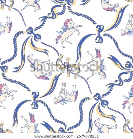 Seamless pattern of Horse and ribbon trellis isolated on transparent background.