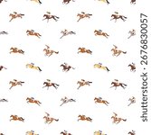Seamless pattern with horse riders in motion during steeplechase