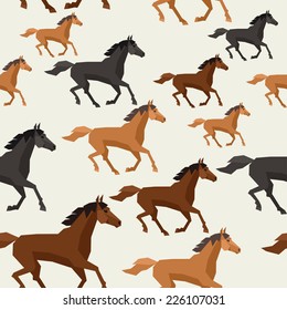 Seamless pattern with horse running in flat style.