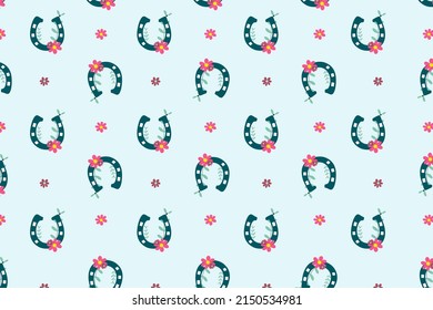 seamless pattern with horse shoe and flower  on yellow background. pastel and lucky concept.