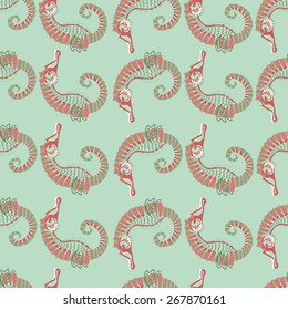 seamless pattern.sea horse.green background