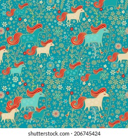 Seamless pattern with horses