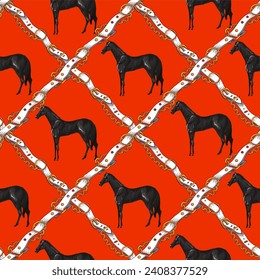 Seamless pattern with horses and belts. Vector