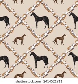 Seamless pattern with horses and belts. Vector