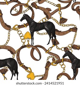 Seamless pattern with horses and belts. Vector