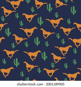 Seamless pattern with horses and cacti, vector