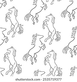 seamless pattern with horses in doodle style in vector. element for decor postcard poster design print wallpaper wrapping background textile