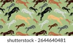 Seamless pattern with horses. Equestrian pattern. Repeating pattern with different horse silhouettes. Equestrian sport. Vector pattern
