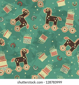 seamless pattern with horses and gifts