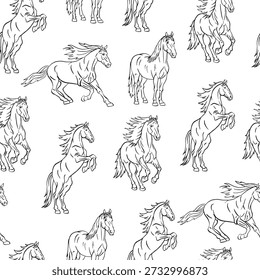 Seamless pattern with horses. Hand drawn illustration.