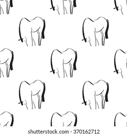 Seamless pattern with horses. Hand drawn background.