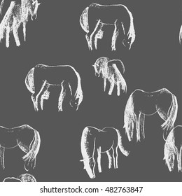 Seamless pattern with horses. Hand drawn background.