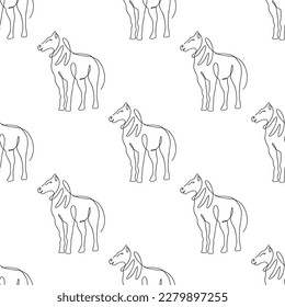 Patrón sin inconvenientes con ilustración de caballos en estilo de arte en línea sobre fondo blanco