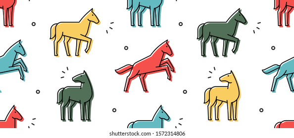 Seamless pattern with Horses. isolated on white background