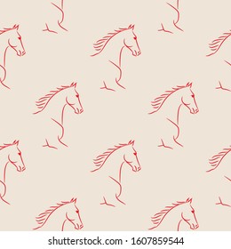 Seamless pattern with horses lineart. hand drawn doodle vector illustration.