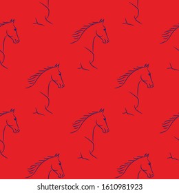 Seamless pattern with horses lineart. Realistic hand drawn doodle vector illustration.