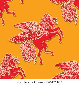 Seamless pattern with horses. Vector colorful background. 