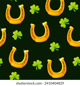 Seamless pattern with Horseshoe and clover or shamrock