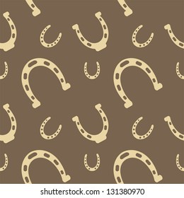 seamless pattern of horseshoe silhouettes on the brown background vector