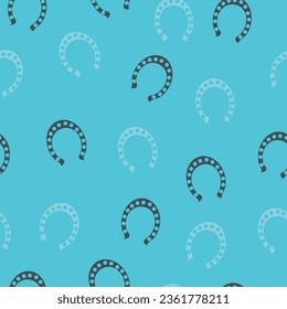 Seamless pattern with horseshoes on a turquoise background. Vector graphics for fabric paper or wrapping