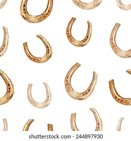 Seamless pattern with horseshoes. Watercolor. Vector illustration.