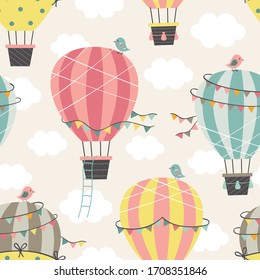 seamless pattern with Hot Air Balloon   flying in the sky
  - vector illustration, eps    