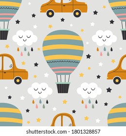 seamless pattern with hot air balloon and car
-  vector illustration, eps