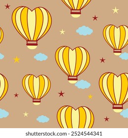 seamless pattern hot air balloon love with stars