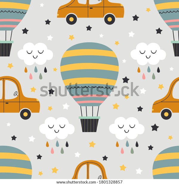 seamless pattern with hot air balloon and car\
- \
vector illustration,\
eps