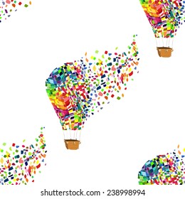 Seamless pattern of hot air balloons on the  background.  Vector EPS