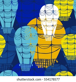 Seamless pattern Hot air balloons. Simple illustration of balloons vector pattern. Wallpaper, fabric, paper, wrapping, postcards, textile. hand drawn.