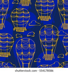 Seamless pattern Hot air balloons. Simple illustration of balloons vector pattern. Wallpaper, fabric, paper, wrapping, postcards, textile. hand drawn.