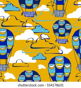 Seamless pattern Hot air balloons. Simple illustration of balloons vector pattern. Wallpaper, fabric, paper, wrapping, postcards, textile. hand drawn.