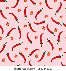 Seamless pattern of hot chili peppers. Vector illustration.