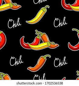 Seamless pattern with hot chili peppers. Mexican background with pepper for textile, print.